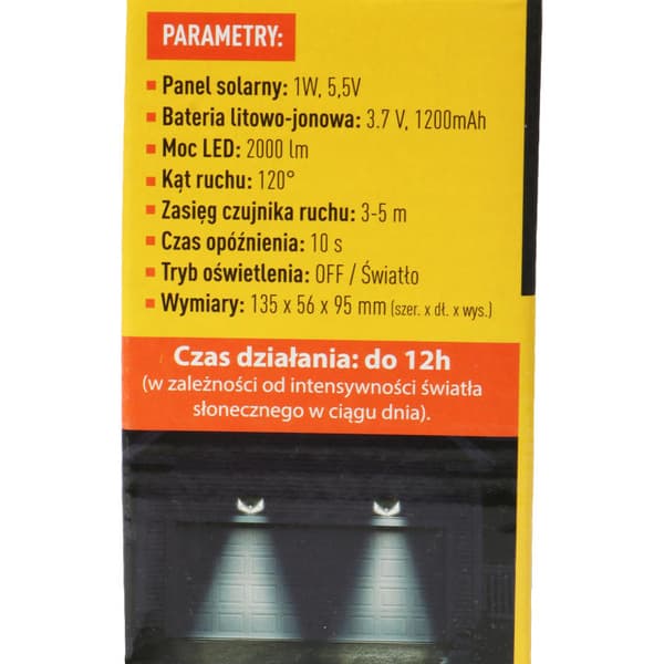 Energiaa säästävä aurinkolamppu 2000 lumen, liike- ja hämäräanturi, 1200 mAh akku