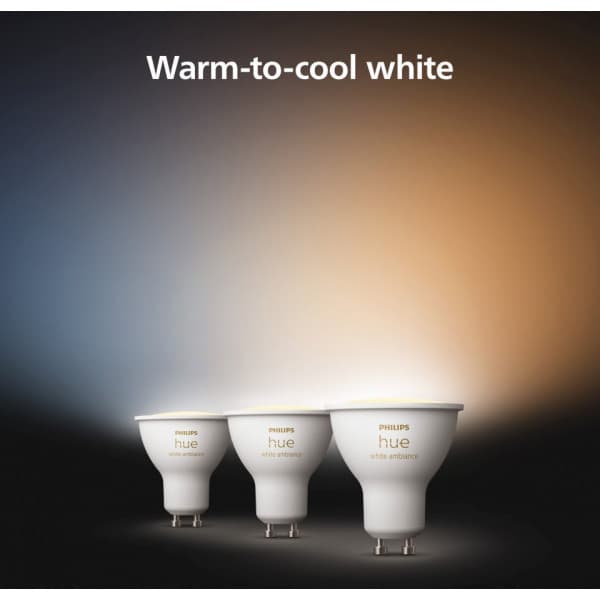 Philips Hue -LED-smartpære, BT, Hvid ambiance, GU10, 4,2 W, 3-pak