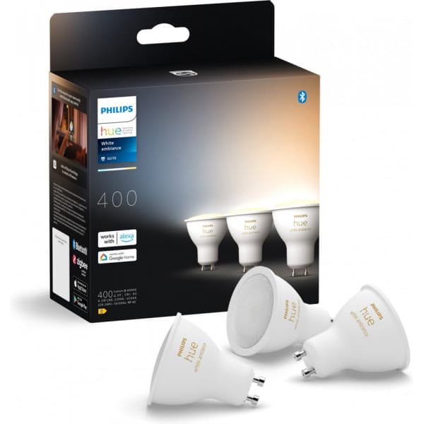Philips Hue -LED-smartpære, BT, Hvid ambiance, GU10, 4,2 W, 3-pak