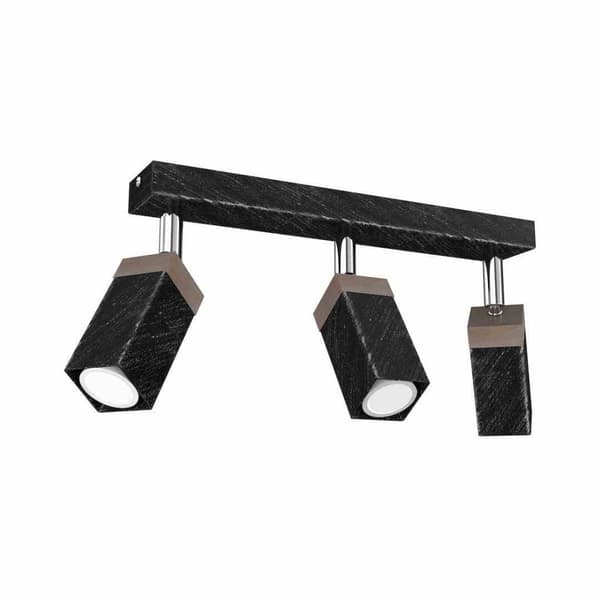 SOLO SÅGAD SVART / PATINERAD TRÄ taklampa 3x mini GU10