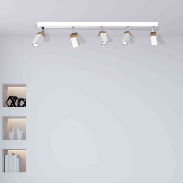 SOLO SÅGAD VIT / PATINERAD TRÄ taklampa 5x mini GU10