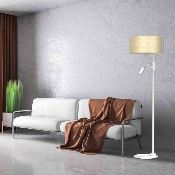 Gulvlampe MARSHALL WHITE / RATTAN 1xE27 + 1x mini GU10
