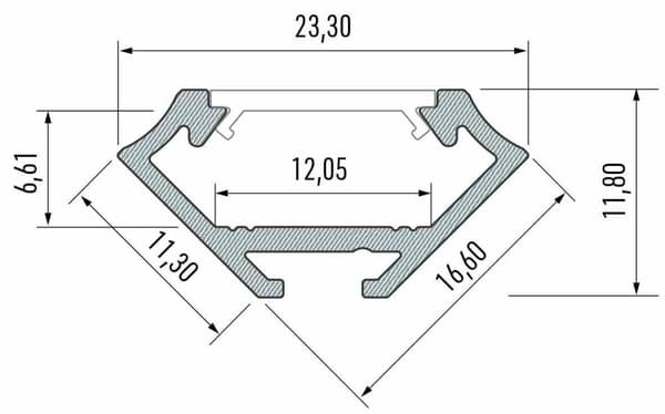 SØLV ALUMINIUM PROFIL TYPE C 2m + MÆLKELAMPESKÆRM
