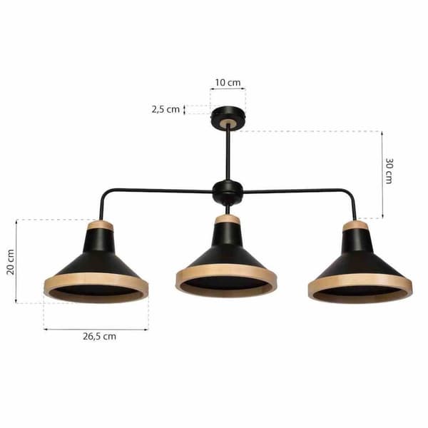 Loftslampe SALMA SORT / TRÆ 3xE27