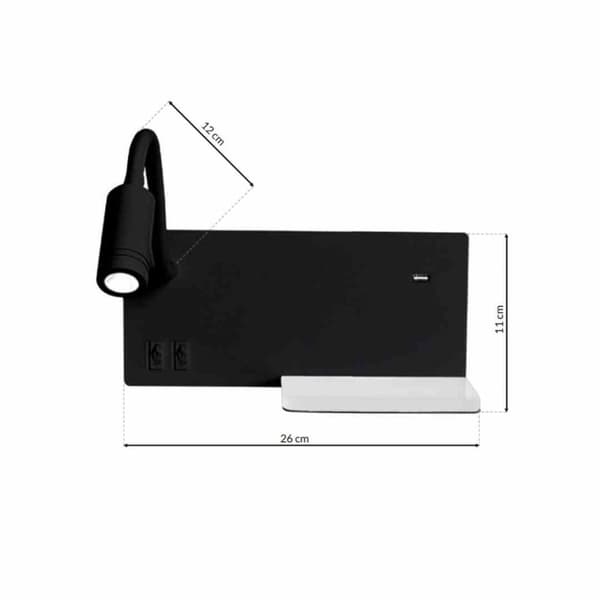 Natlampe med hylde HYLDE SORT LED 4W+5W+2W