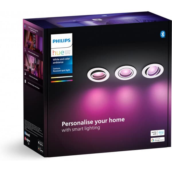 Philips Hue White and Color Ambiance Centura indbygget smart loftlampe, hvid, 3 x 4.2W, GU10