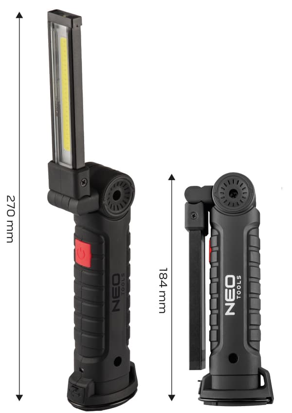 200lm COB genopladelig værkstedslampe + lommelygte