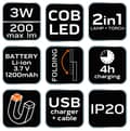 Miniatyrbillede 1 af 7: 200lm COB genopladelig værkstedslampe + lommelygte