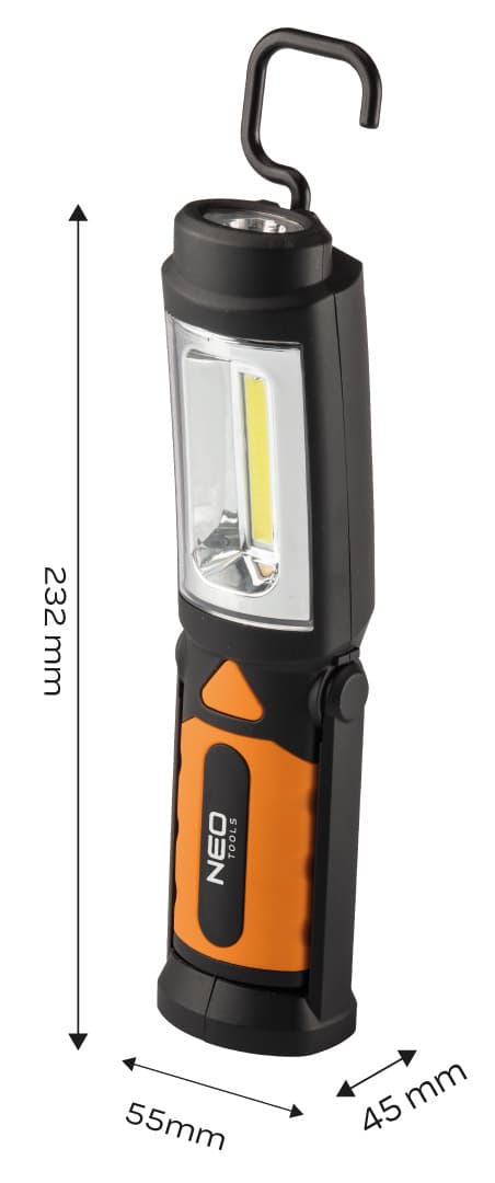 Batteridrevet værkstedslampe 300 lm COB 2 i 1 + 3xAA batterier