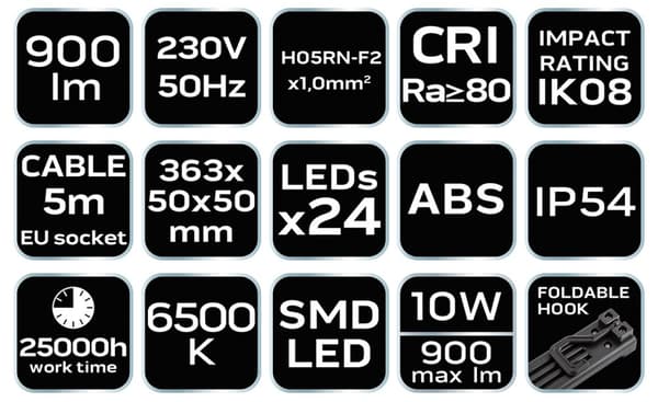 Værkstedslampe 230V 900lm SMD