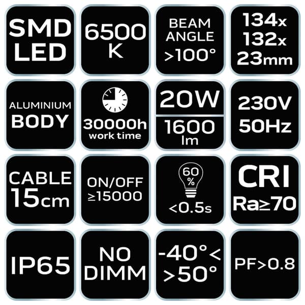 SMD Spotlight 20W 1600lm 230V