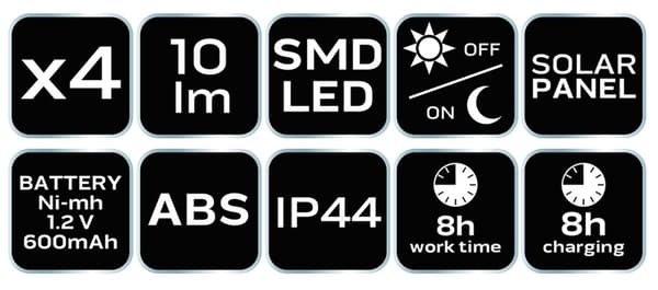 Solar trädgårdslampa SMD stolpe, 4 st.