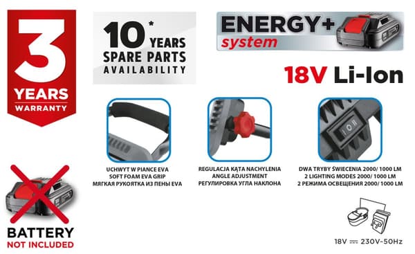 Energy+ 18V Li-Ion LED-akkulamppu, ilman akkua