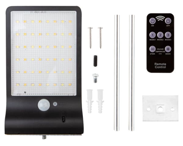 Solar gatlykta + fjärrkontroll SMD LED 450 lm