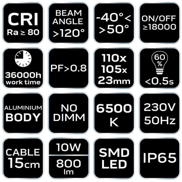 SMD kohdevalo 10W 800lm 230V