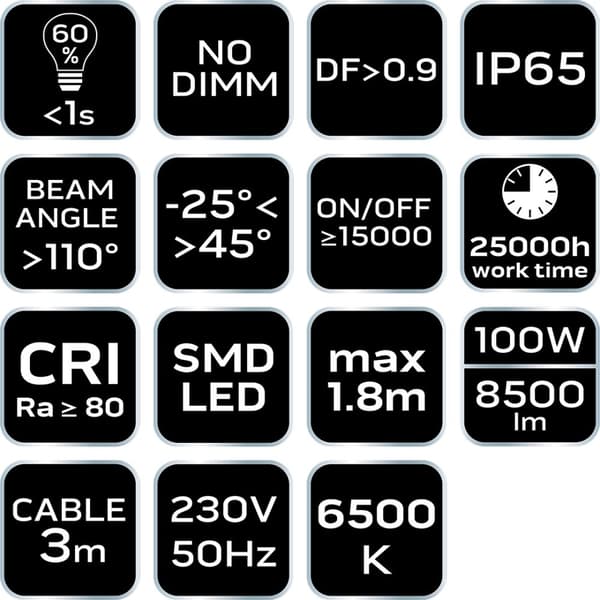 Enkelt spotlight 100W SMD LED 8500lm på et 1,8m stativ