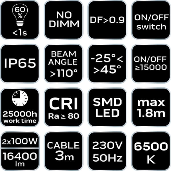 Dubbel spotlight 2x100W SMD LED 2 x 8500lm på ett 1,8m stativ