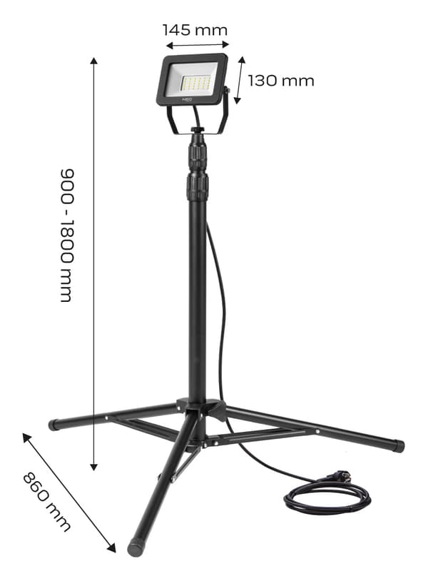 Enkelt spotlight 30W SMD LED 2550lm 230V på et 1,8m stativ