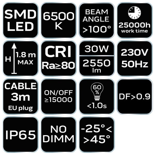 Enkelt spotlight 30W SMD LED 2550lm 230V på et 1,8m stativ