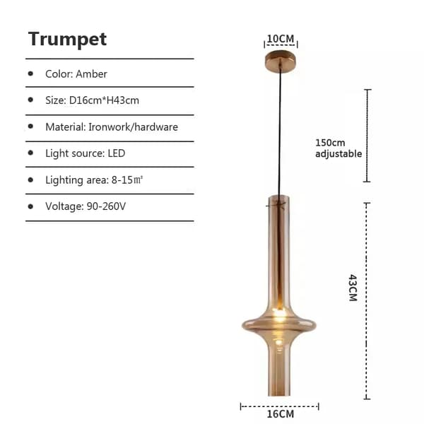 Nordisk LED Glas Pendellampe, Justerbar Højde, Flere Farvemuligheder,Varmt lys, Amber Smal