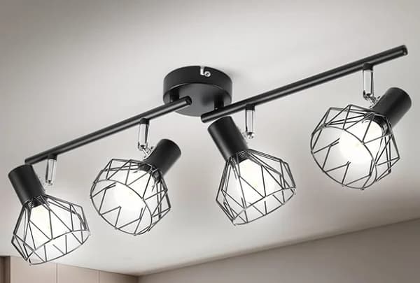 Vintage Track LED Loftlamper, Justerbart 4-Lysets Design, Slankt Sort Finish,4-Lys, Ingen pærer