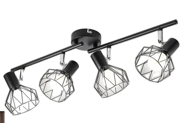 Vintage Track LED Loftlamper, Justerbart 4-Lysets Design, Slankt Sort Finish,4-Lys, Ingen pærer