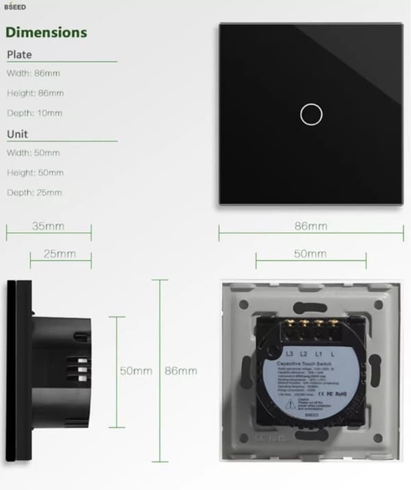 TOUCH LYS SWITCH 1K ENKELT GLAS