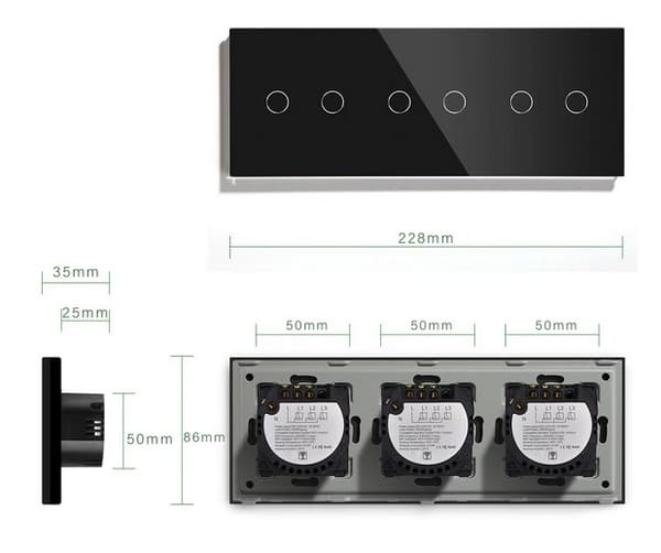 TOUCH LYS SWITCH 2+2+2 GLAS 6 KNAPPER