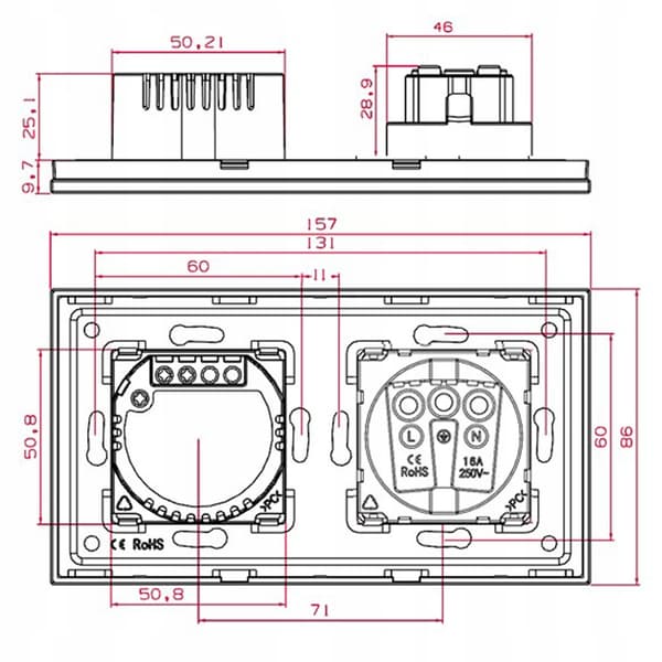 SINGLE TOUCH SWITCH 1K MED GLAS UDTAG