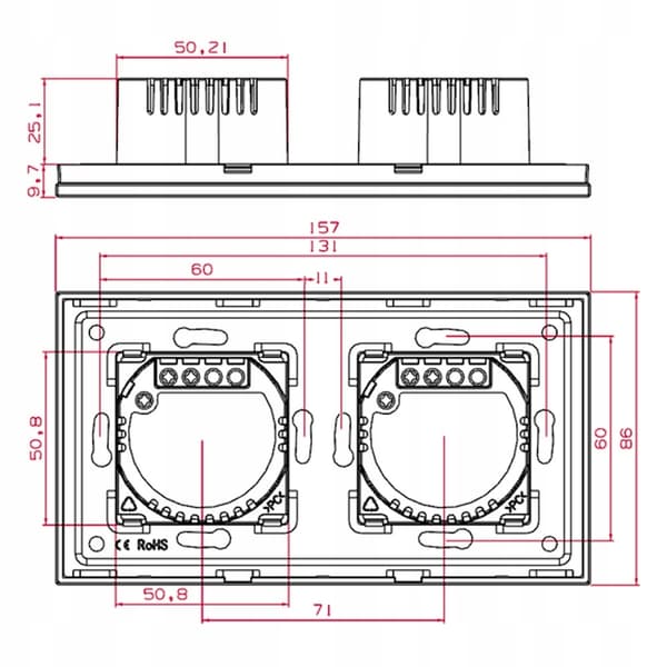 TOUCH LIGHT SWITCH 1+1 DUBBEL GLAS LED