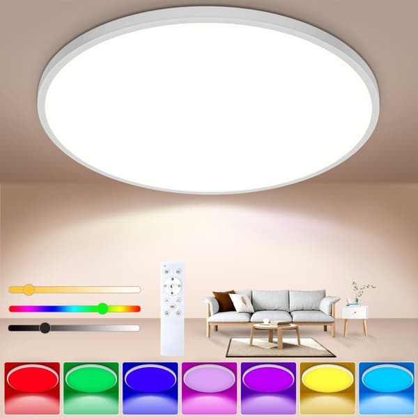 LED Rund Loftlampe, RGB Farveskift, Trinløs Dæmpning, Øjenvenligt Design