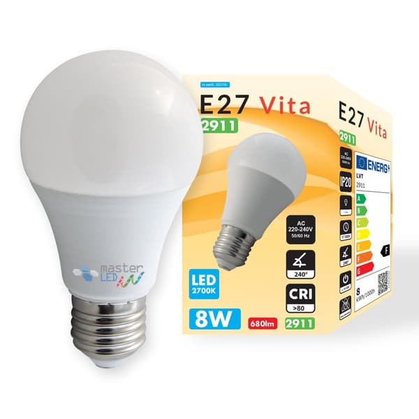 Master LED pære E27 8W 2700K varm hvid A60 SMD 2835 230V