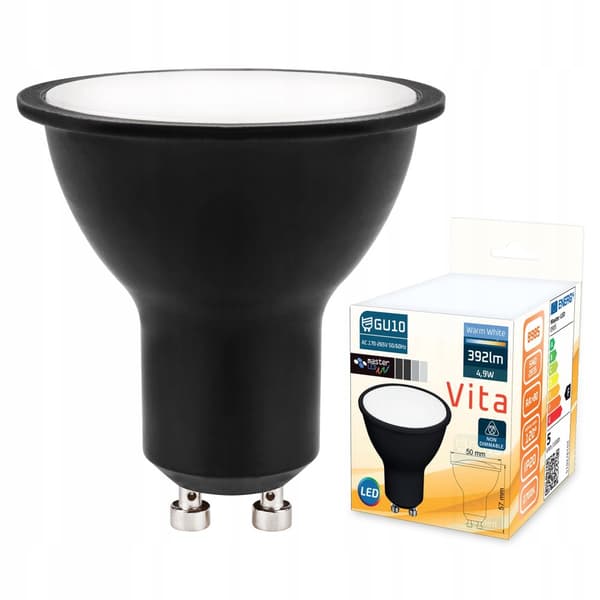 Sort LED pære 4,9W varm hvid 2700K GU10