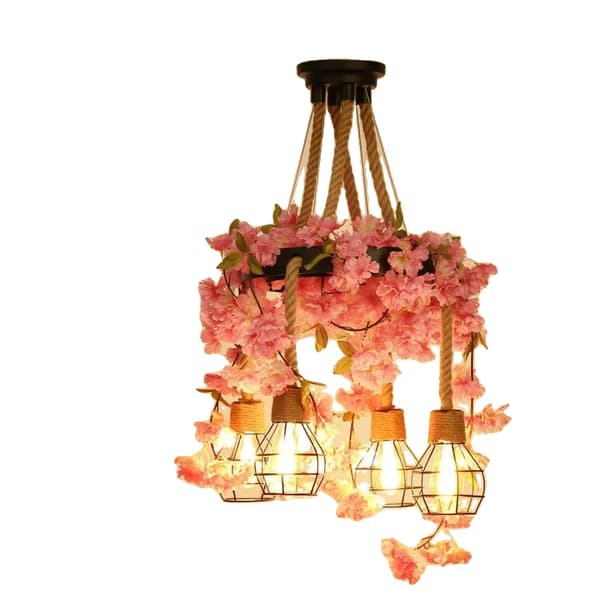 Simulerad körsbärsblomma pendellampa, hållbar järnkonstruction, justerbar höjd,Blomma av rikedom 4, Ingen glödlampa