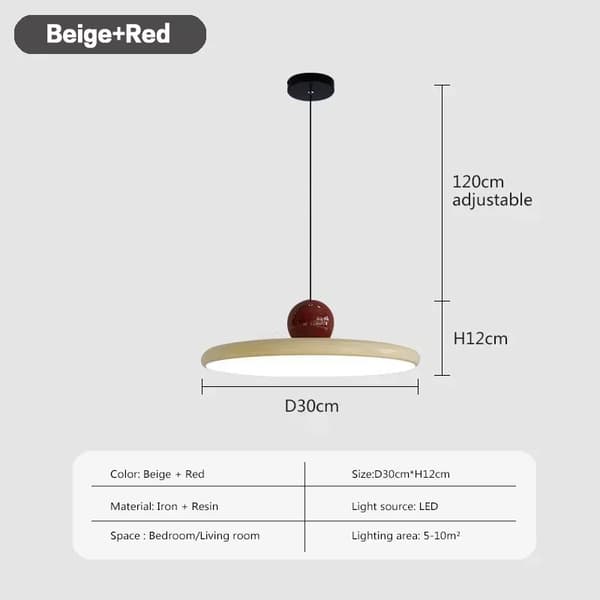 Pendellampe, 30 cm diameter, LED lyskilde,Varm hvid, 30 cm Beige Rød