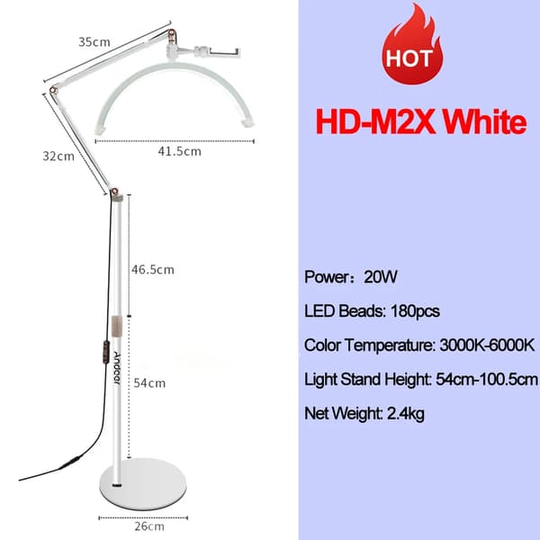 Andoer Ring Light, Säädettävä Kirkkaus, Kaksivärinen Lämpötila,HD-M2X Valkoinen, EU