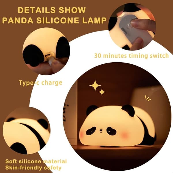 Söt Panda Nattlampa, Silikon Djurljus, Kawaii LED Squishy Dimbar Lampa, Uppladdningsbar Panda Nattlampa för sovrumsinredning
