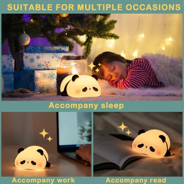 Söt Panda Nattlampa, Silikon Djurljus, Kawaii LED Squishy Dimbar Lampa, Uppladdningsbar Panda Nattlampa för sovrumsinredning