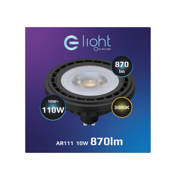 LED-lamppu 10W AR111 GU10 3000K/ Musta