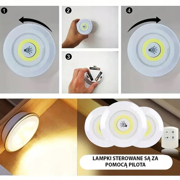 BATTERIDREVET LED-LAMPE TRÅDLØS + FJERNBETJENING SÆT MED 3