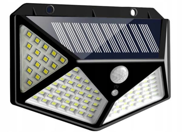 SOLKOLAMPA MED SKYMNINGSRÖRELSESENSOR 100 LED TRÄDGÅRD VÄGGMONTERAD