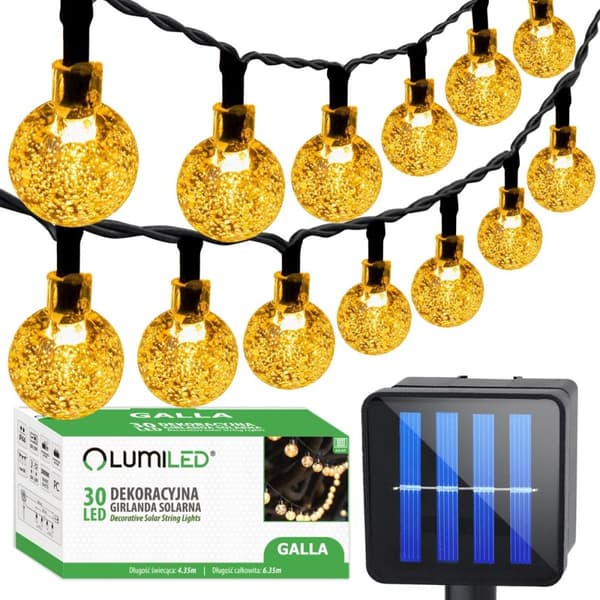 Solcelledrevet haveguirlande 30x LED dekorative kugler 6,35m 3000K varm 30LED