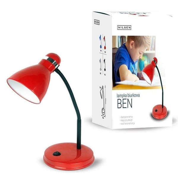 NILSEN BEN skrivebordslampe, E27 gevind, rød