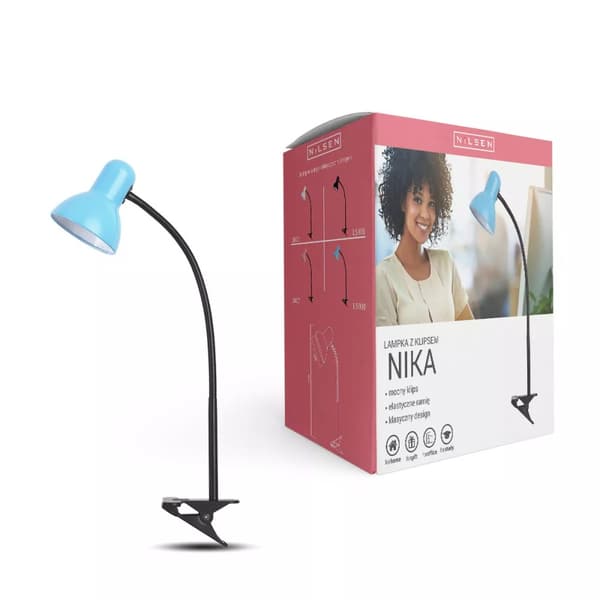 Nika E27 skrivebordslampe med klips blå