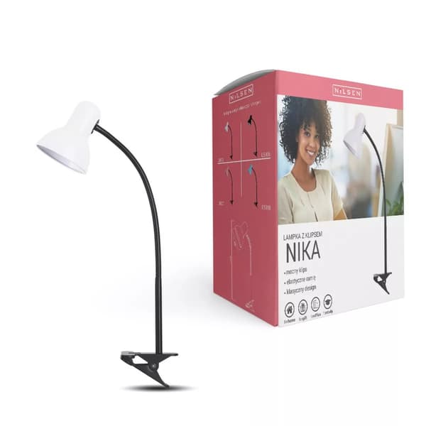 E27 Nika skrivebordslampe med klips hvid
