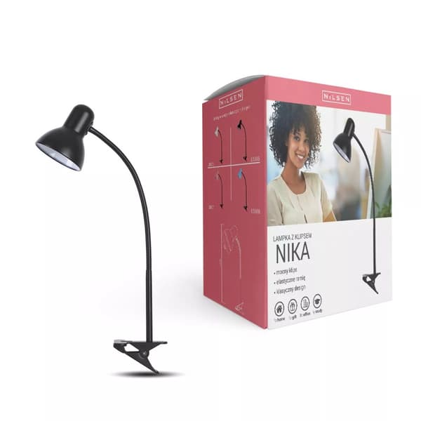 Skrivebordslampe E27 Nika med klips Sort