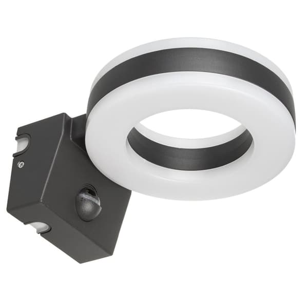 Maclean LED-lampa, väggmonterad, med PIR-sensor, PC+ALU, 20W, 1700lm, IP65, Neutralvit 4000K, grå, MCE365