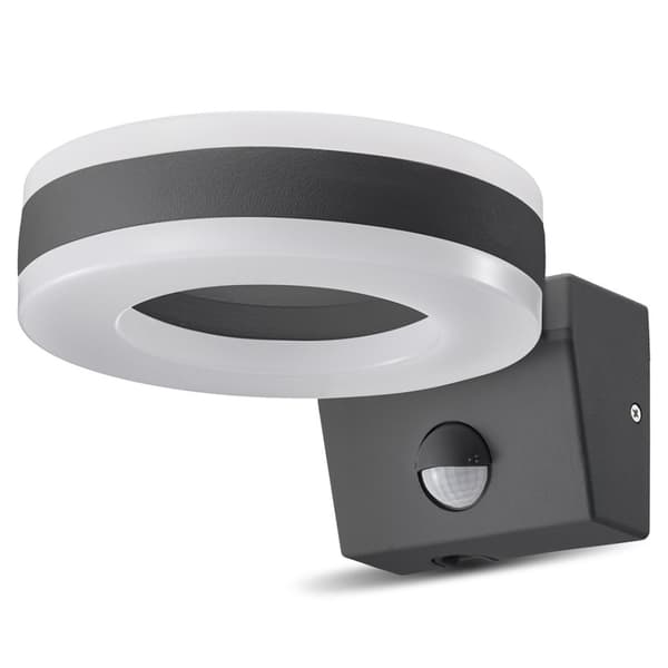 Maclean LED-lampa, väggmonterad, med PIR-sensor, PC+ALU, 20W, 1700lm, IP65, Neutralvit 4000K, grå, MCE365