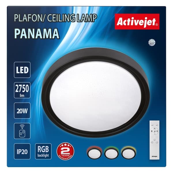 Moderne LED dæmpbar loftslampe Activejet PANAMA RGB trådløs fjernbetjening