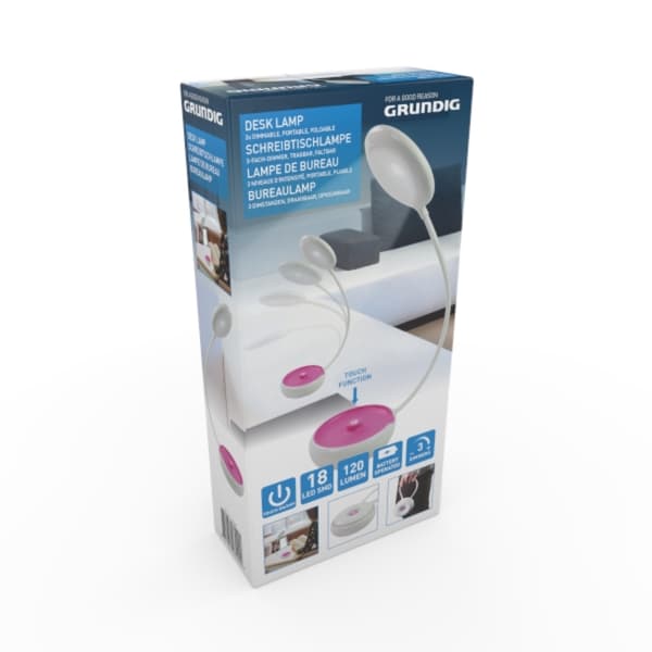 Grundig-SammenklappeligLEDkontorlampe15cm(pink)